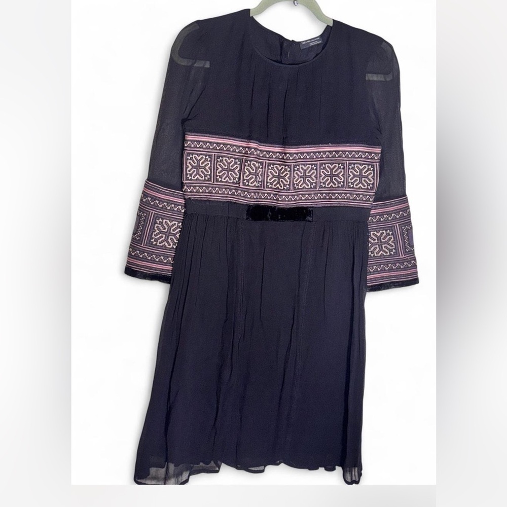 Zara Black Dress with Pink Embroidery